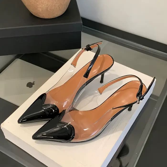 Escarpins en forme de cœur pour femmes, élégants, à bout pointu, transparents en PVC, à bride arrièr