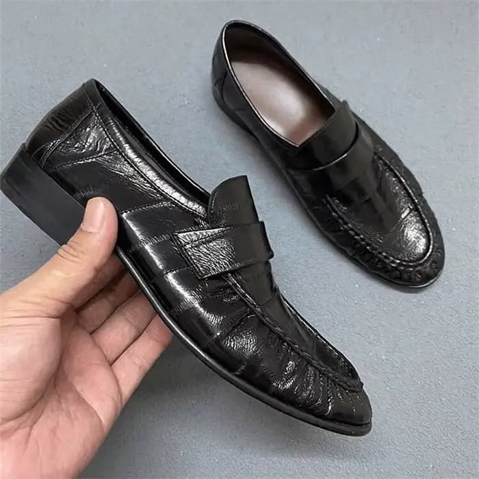 Nouveau français rétro talon plat anguille cuir pur cousu à la main en cuir véritable semelle femmes