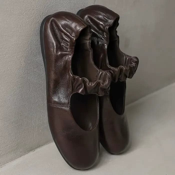 Ballerines à enfiler à bande étroite élastique en peau de mouton pour femmes, bout rond, ballerines 