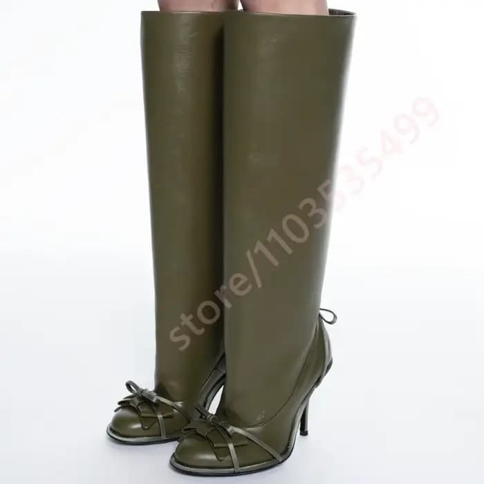2025 automne vert rond arc genou-bottes nouveaux modèles défilé Sexy dames Stiletto botte longue noi