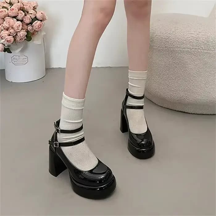 Mary-Escarpins à Essence à Talons Épais pour Femme et Fille, Chaussures Classiques à Double Structur