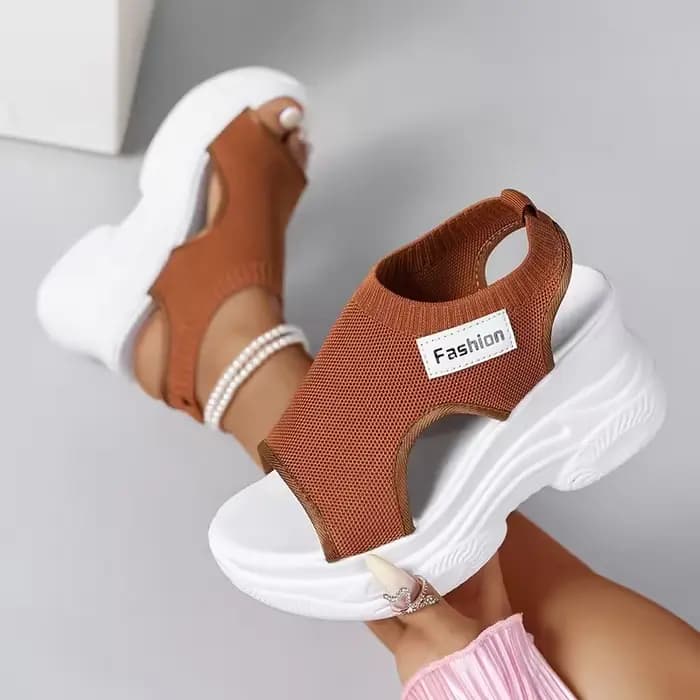 Sandales compensées respirantes pour femmes, style coréen, à bout ouvert, en maille tricotée, pour l