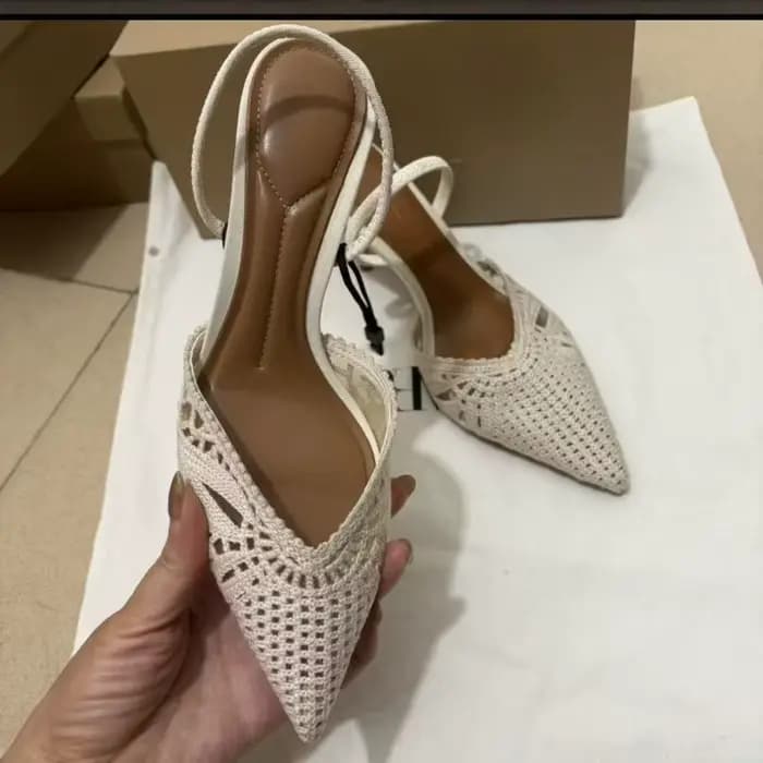 Sandales à talons hauts pour femmes, collection été 2026, élégantes, à bout pointu, tissées, ajourée