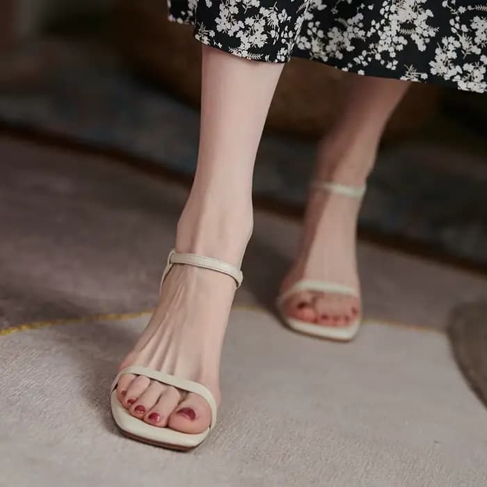 Call TAA-Sandales décontractées en cuir véritable pour femmes, talons hauts fins, chaussures à plate