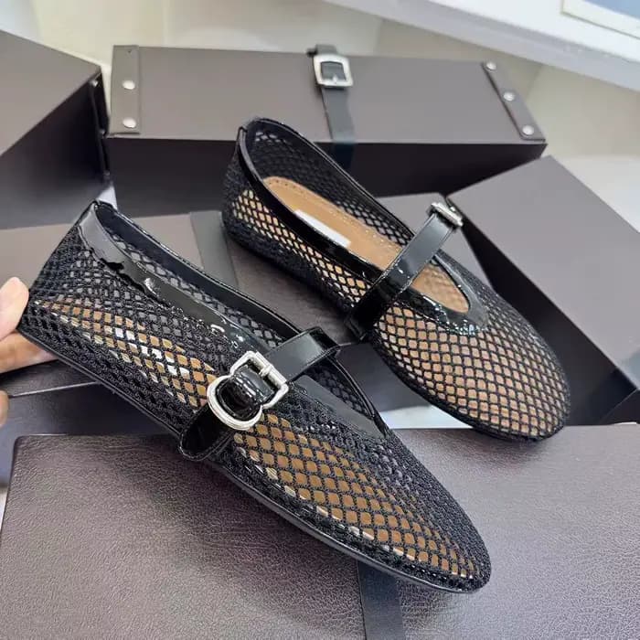 Nouvelles chaussures Mary Jane pour femmes, style résille de pêche, avec semelle plate de type balle