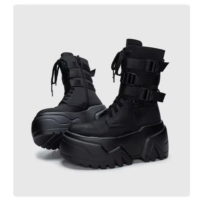 Bottines d'automne en cuir pour femmes, chaussures épaisses, baskets respirantes à plateforme haute,