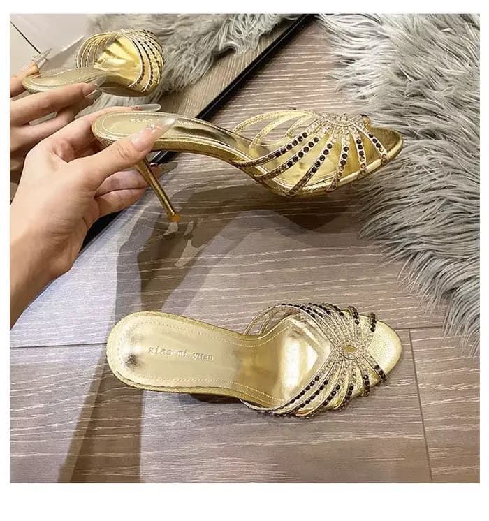 Sandales à talons hauts pour femmes, style quotidien, bouche de poisson, à talons fins, ornées de st