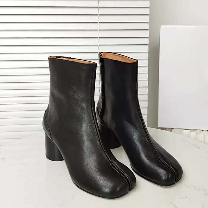 Bottines à bout fendu en cuir véritable pour femmes, bottes Tabi vintage faites à la main, chaussure