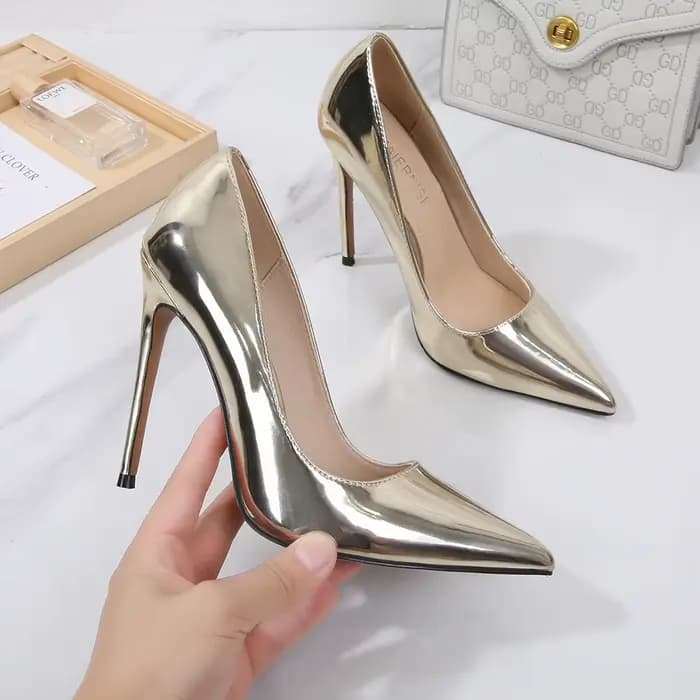 Escarpins métalliques argentés et dorés pour femmes, chaussures de luxe à talons hauts et fins de 7/