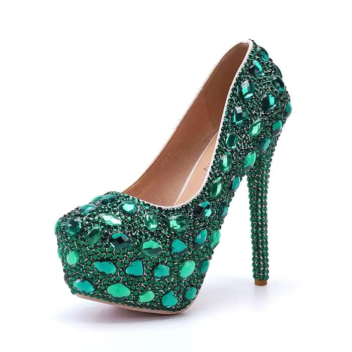 Escarpins Sexy à plateforme en strass pour femmes, chaussures de mariage en PU, talons fins de 14CM,