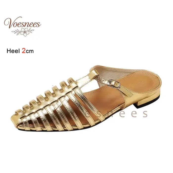 Sandales mule tissées pour femme 2026, talon bas de 2 cm, bout fermé, à bride en T avec boucle, styl