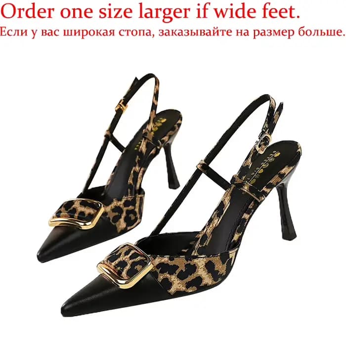 Chaussures à talons hauts pour femmes, nouvelle mode, boucle dorée, slingback, sexy, léopard, talons