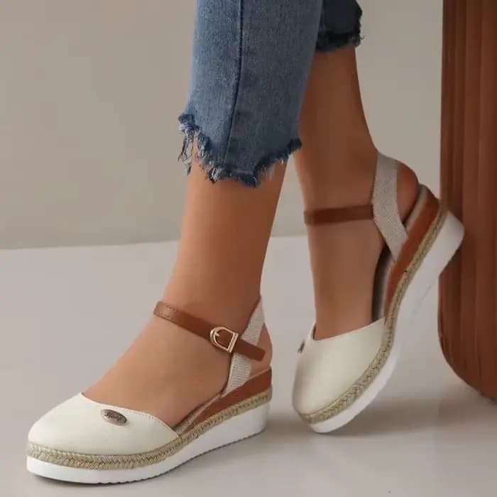 Sandales à talons compensés pour femmes, chaussures d'été rétro à la mode, bout fermé, confortables,