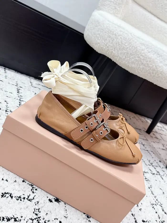 Ballerines de créateur pour femmes en cuir d'agneau, bout rond, style Mary Jane, meilleure qualité, 
