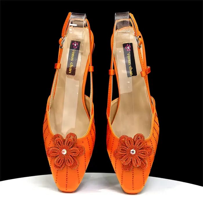 Venus Chan Ensemble de pochette élégante à talons orange et strass pour femme - Parfait pour les fêt