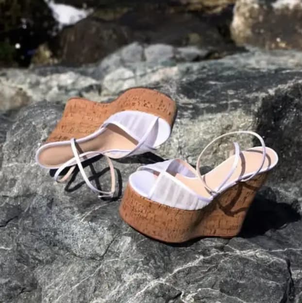 Sandales compensées à plateforme en dentelle blanche pour femme, nouvelle collection été 2026, en cu