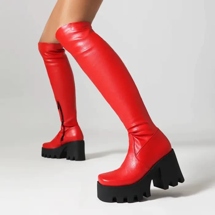 Plate-forme grande taille avec talons épais très hauts, bottes élastiques confortables, sangle de ch