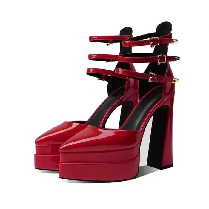 Style européen/américain été talons épais talons hauts sandales enveloppées femmes pointues boucle d