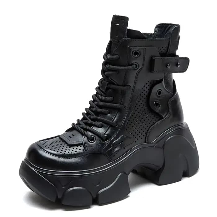 DRKANOL 2026 été Cool bottes femmes 100% en cuir véritable bout rond évider respirant épais talon ha