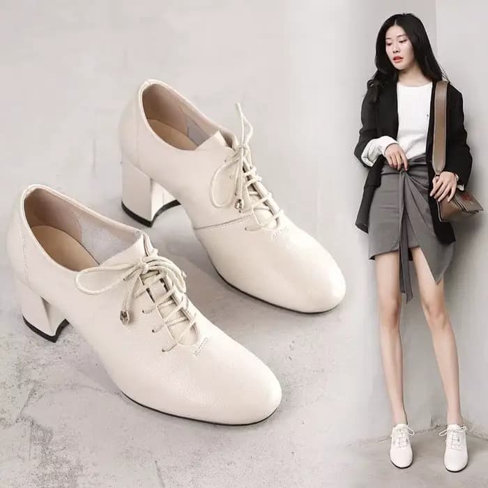 FHC-Chaussures Simples Profondes pour Femme, Chaussures à Talons Mi-Hauts, Bout Jolie tu, à Lacets, 