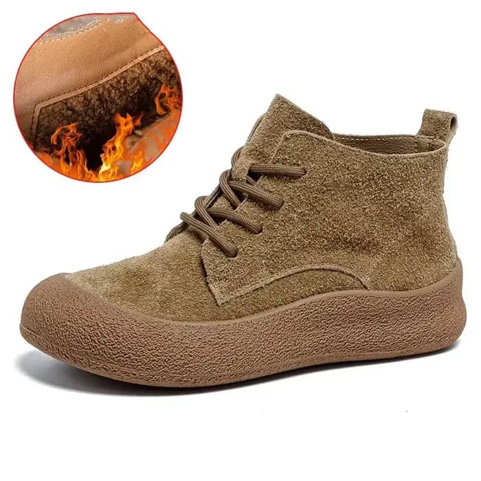 Bottines en cuir véritable pour femme, bout rond, à lacets, plates, confortables, antidérapantes, gr