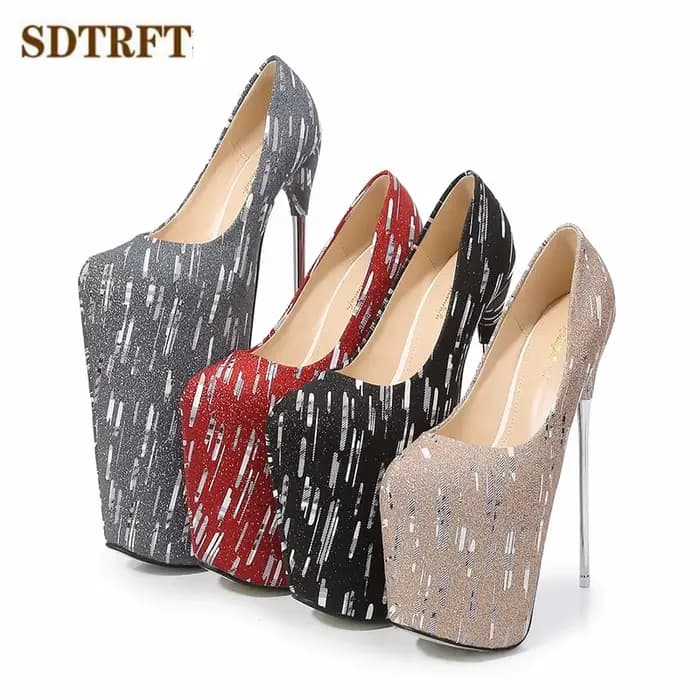 SDTRFT-Escarpins Défilés Dorés et Rouges, Chaussures à Talons Fins en Métal de 20cm, 22cm et 30cm, p