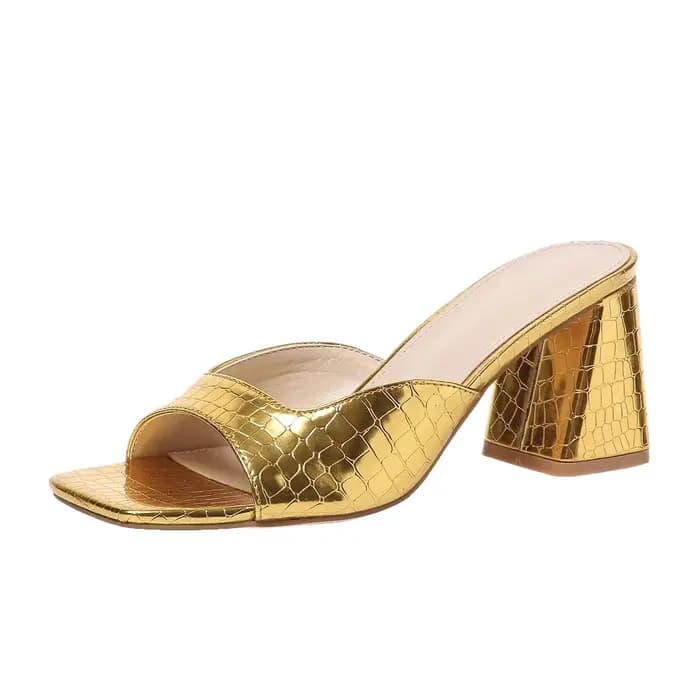 Chaussures à talons hauts carrés pour femmes, sandales à enfiler, pantoufles d'été à bout ouvert, ch