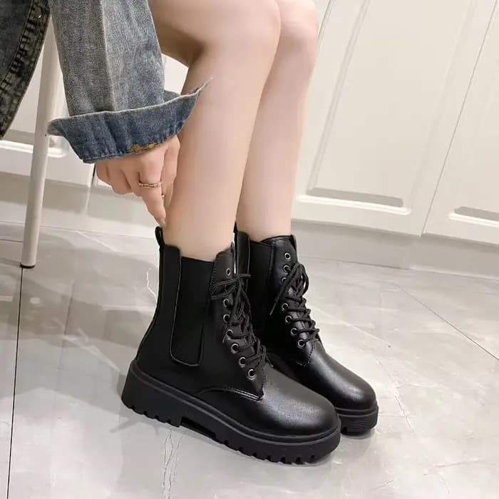 Chaussures de moto à bout rond et talon épais, mi-haut, confortables et à la mode, bottes brillantes