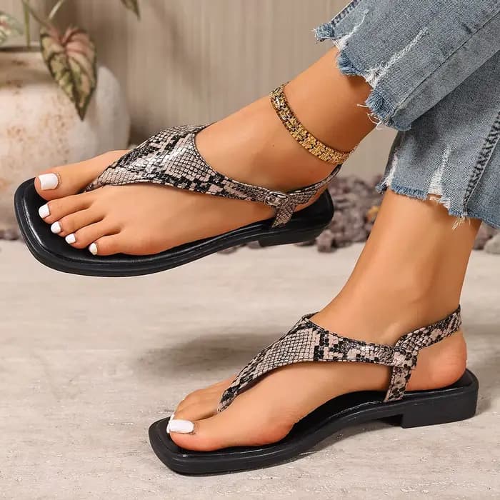 Sandales de gladiateur à motif serpent pour femmes, chaussures de plage décontractées à la mode, Rom