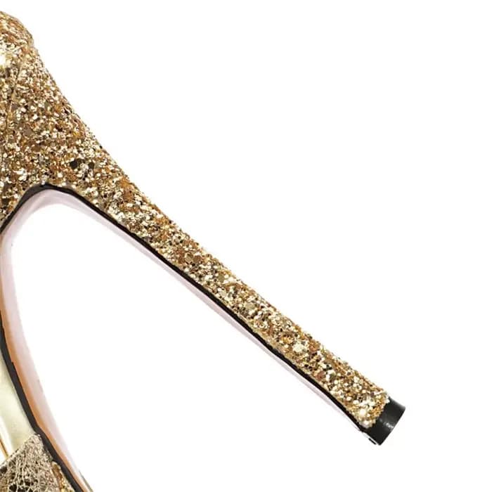 Sandales dorées brillantes pour femmes, chaussures Sexy à talons hauts de 15cm, plateforme étanche, 
