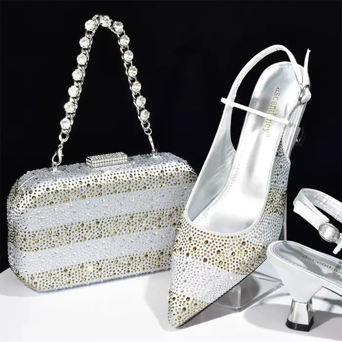 Doershow-Ensembles de chaussures et de sacs italiens, sacs à main en argent de charbon, sacs assorti