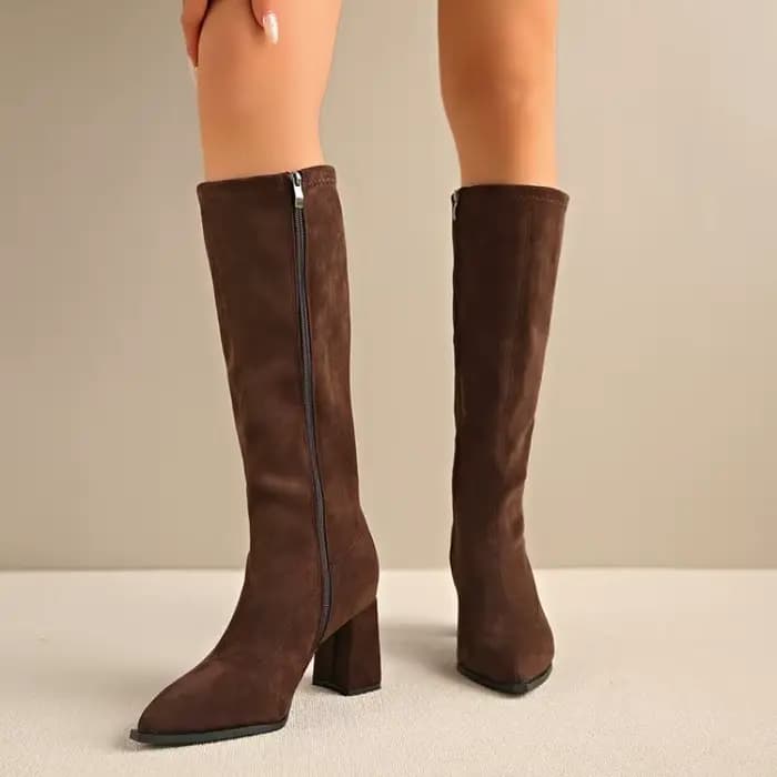 Nouvelles Bottes Longues Femme en Daim Élégantes et Tendance à Talons Hauts 2026 – Chaussures de Soi