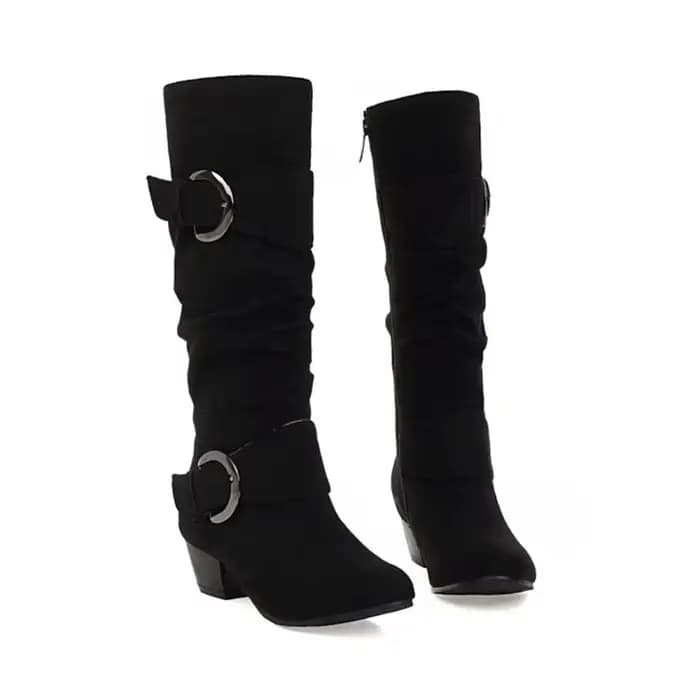Bottes Hautes à Talons Compensés pour Femme, Chaussures sulf, Rondes, Couture Flock, Chaudes, d'Hive