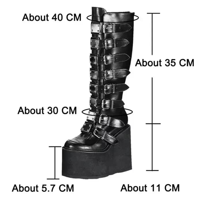 Femmes bottes Cosplay dames talon haut plate-forme compensées femmes bottes hautes gothique boucle s