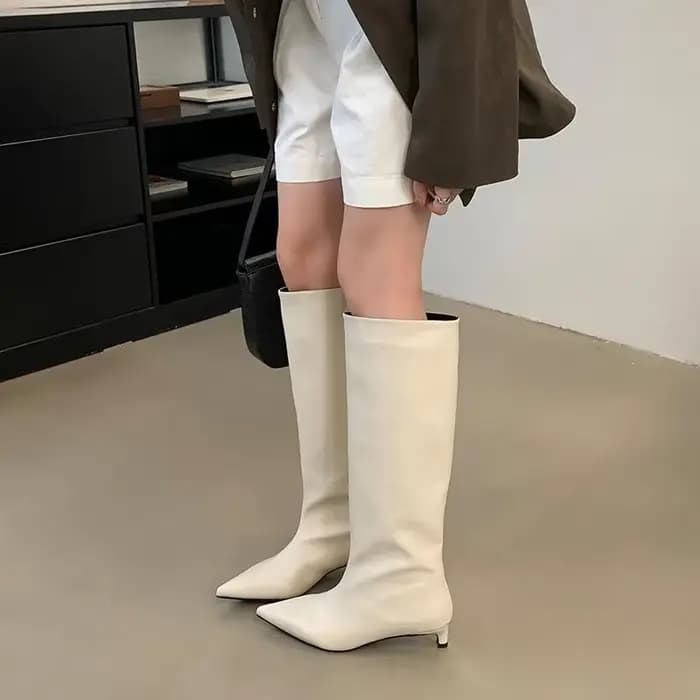 Eilyken automne hiver Sexy femmes bottes hautes Style de rue bout pointu mince talons bas chaussures