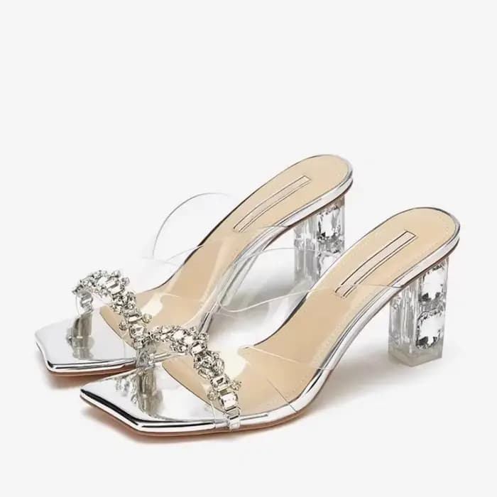 Nouveau Sandalias Transparent PVC Sexy femmes sandales strass embelli gros talons hauts Zapatos De M
