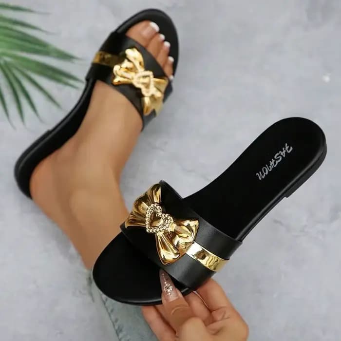 Chaussures pour femmes, nouvelles pantoufles tendance avec boucle à nœud, couleur unie polyvalente, 