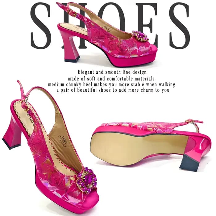 Femmes élégantes talons pour Peep Toe bon matériau Design strass Fuchsia sandales chaussures et sacs