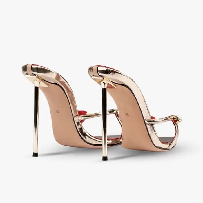 Arden Furtado 2025 été talons pointus à fins boucle en métal pantoufles Super haut talon mot pantouf