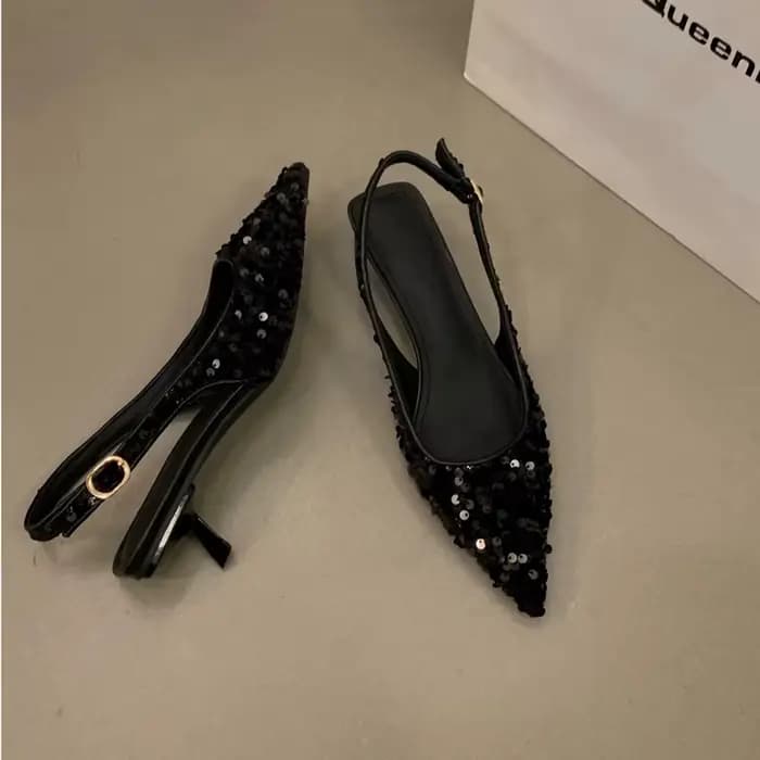 SUOJIALUN-Sandales Bling à Talons Pointus pour Femme, Escarpins à Enfiler, peu Profondes, Élégantes,