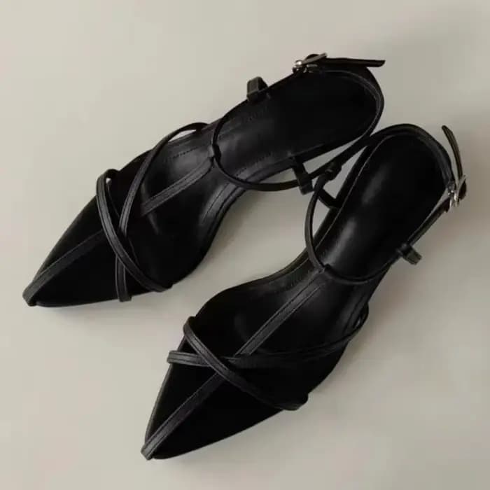 Big 42 chaussures à talons bas été nouvelle ceinture Fine pointue Interlace ligne de boucle en métal
