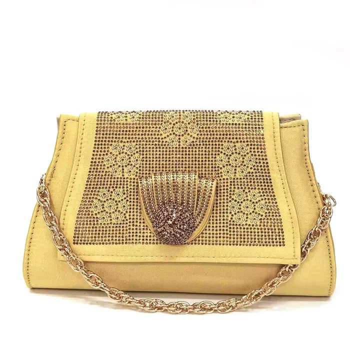 Venus Chan 2024 Design italien Style Girly couleur dorée chaussures et sac de mariage plein diamant 