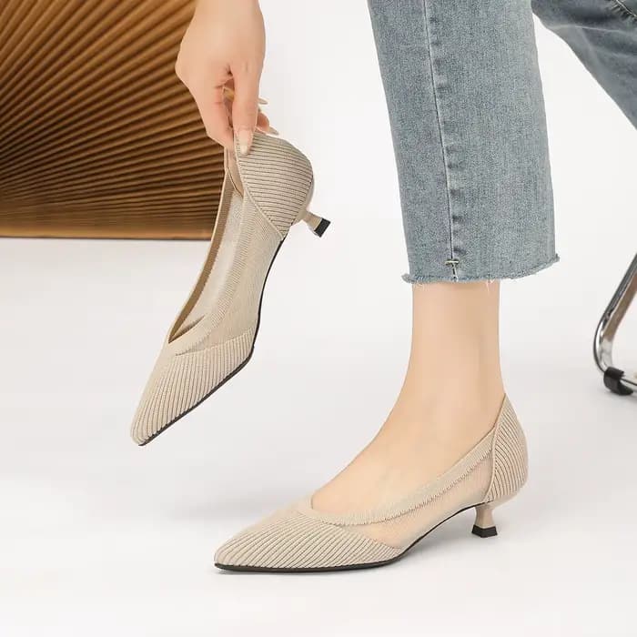 Talons hauts pour femmes, maille respirante, semelle en caoutchouc antidérapante, chaussures pointue