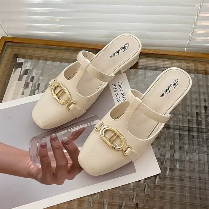 Sandales d'été à talons bas pour femmes, chaussures de luxe rétro en métal, résistantes à l'usure, p