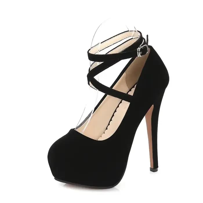 Escarpins à Talons Hauts pour Femme, Nouveau Style Flock, Bretelles Croisées, 14cm, Haut 4cm, Modèle