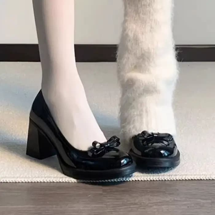 Escarpins à talon carré pour femme, bout rond, avec nœud décoratif, à enfiler, pour le bureau, les o