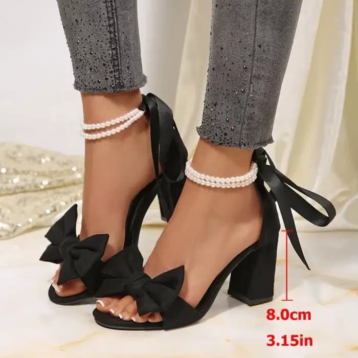 Nouvelles sandales blanches pour femmes, talons hauts, style Lolita, avec nœud mignon, perles magnif