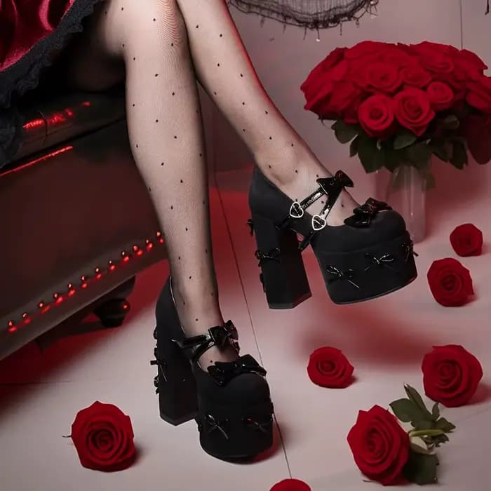 Femmes Mary Jane talons noir plate-forme talons épais Goth plate-forme chaussures gros talon haut Ma