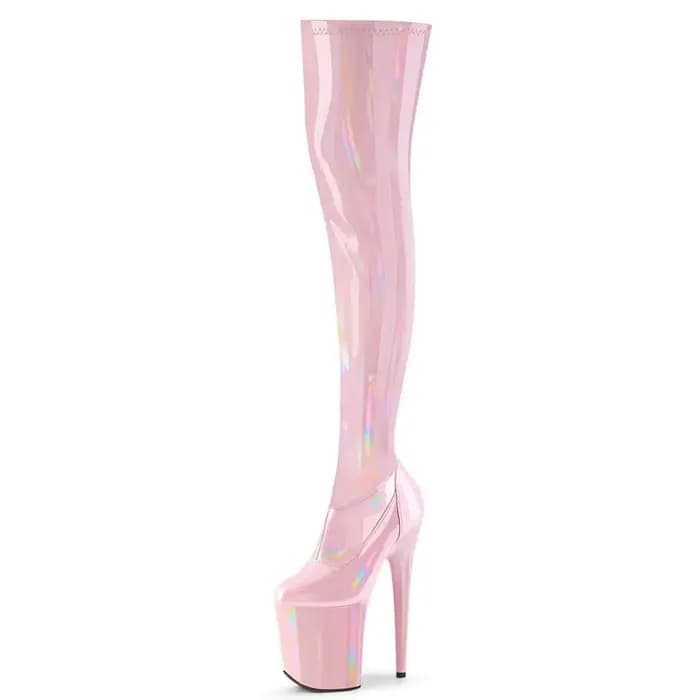 Bottes au dessus du genou à tête ronde de 20cm, matériau PU à couleur changeante, ouverture à fermet