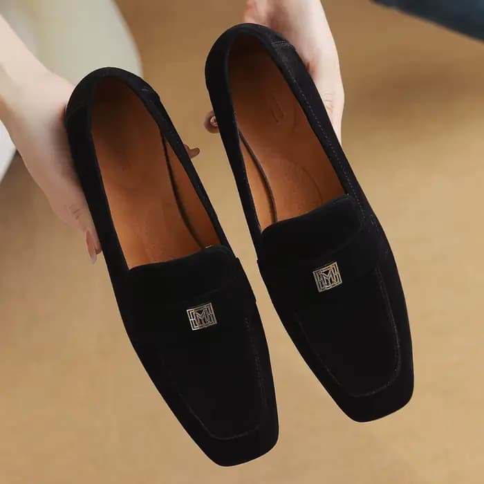 Mocassins en cuir suédé naturel pour femme, bout carré, haute qualité, doux, confortable, nouveau, p